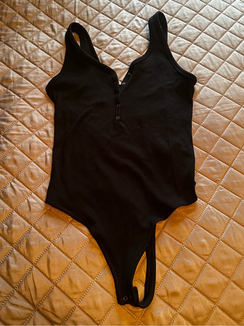 Abercrombie & Fitch Black Ribbed Bodysuit Snap Bottom Sleeveless Size Large